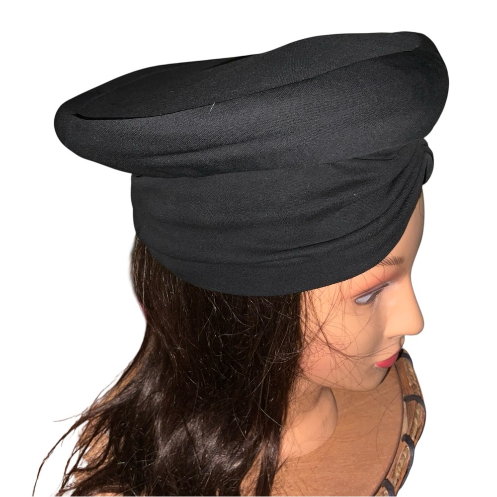 Joyce Creations of California Black Turban Draped Knit Hat 1960s - Picture 3 of 12
